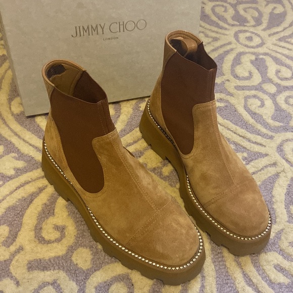 Jimmy Choo Clayton Tan Suede boots size 41 fit USA 10 best JC runs small - Picture 2 of 14